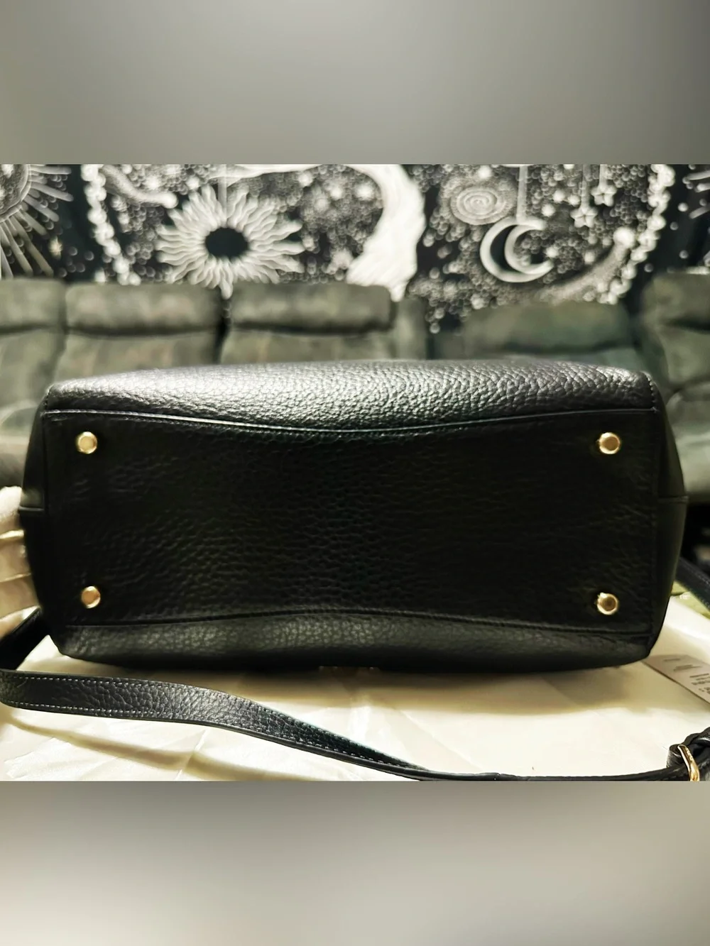 Coach Black Pebbled Leather Satchel with Cherry Charm and Gold Hardware